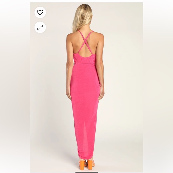 Lulus Dreamy Date Hot Pink Midi Dress - Size Small - Picture 3 of 6